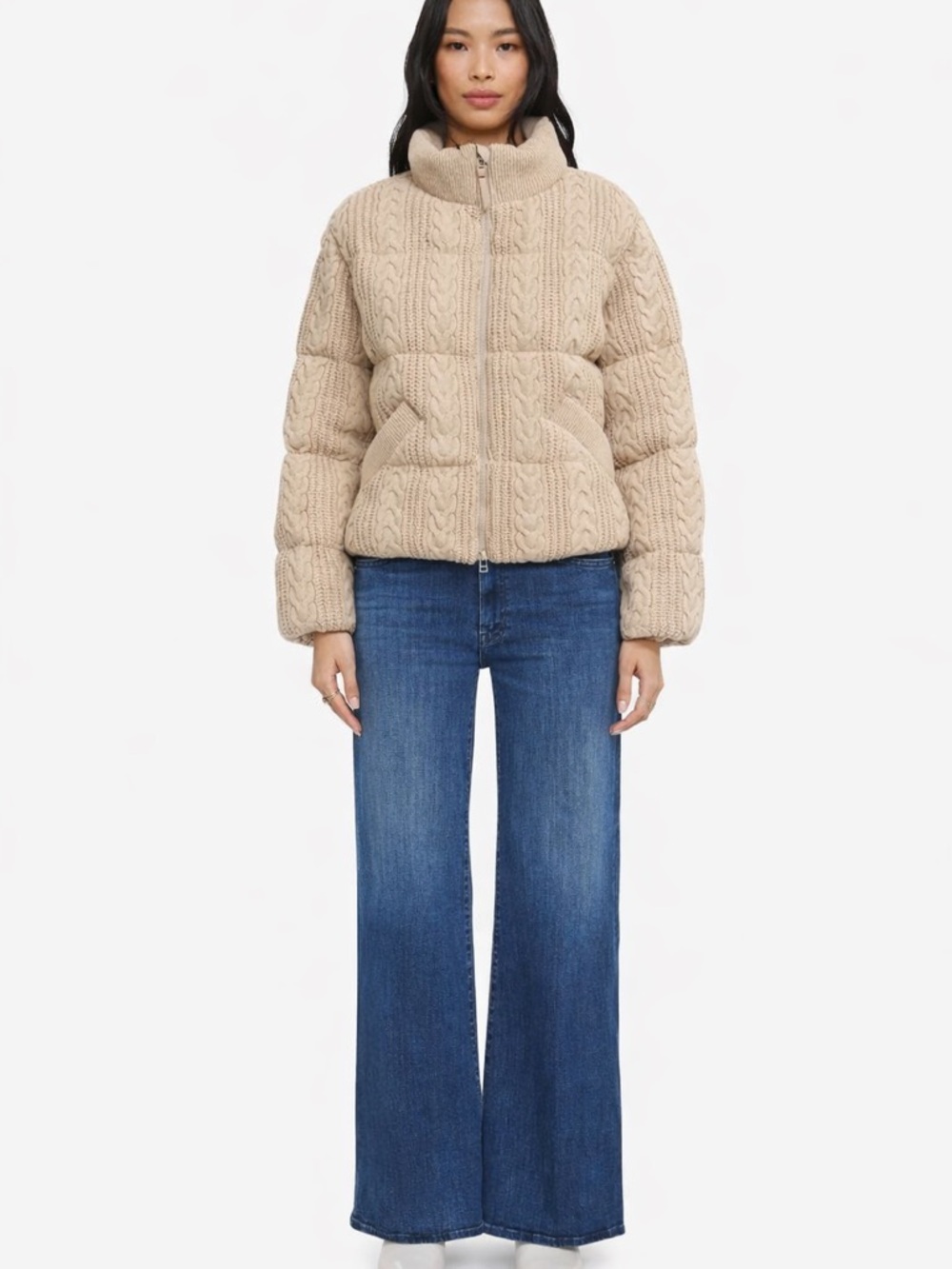 Cream Cable Knit Puffer Jacket | Cotton | M (Fits L–XL)